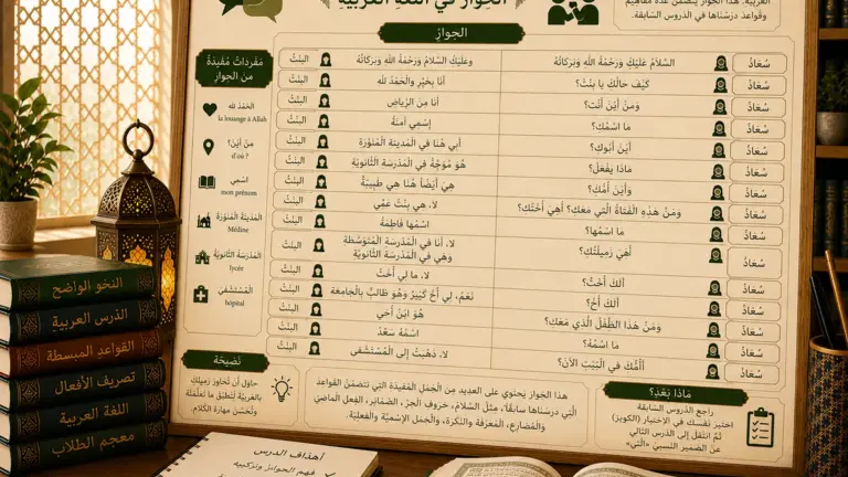 Illustration d’un dialogue en arabe pour débutants الحِوَارُ