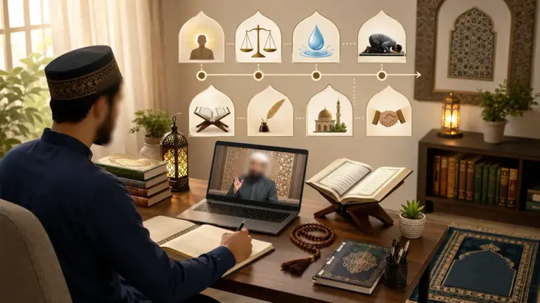 Étudiant suivant un cours de sciences islamiques en ligne