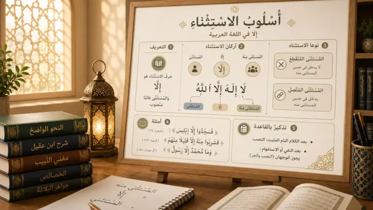 Tableau d’arabe expliquant la particule d’exception illa
