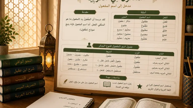 Tableau pédagogique sur le participe actif en arabe