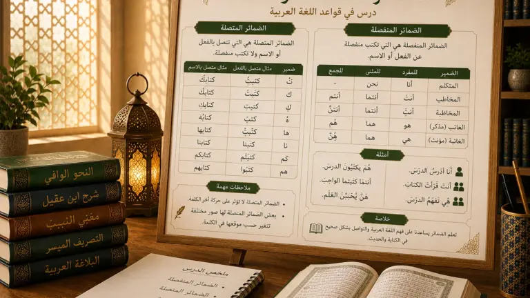 Tableau pédagogique sur les noms de lieu et temps en arabe