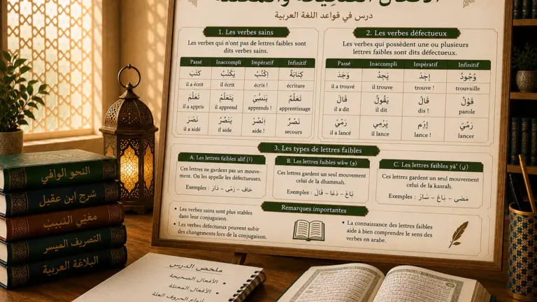Tableau de grammaire arabe sur la double emphase