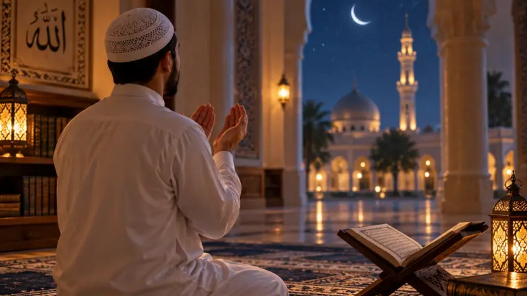 Mann som påkaller Allah under en natt i Ramadan