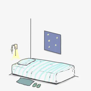 Lit illustré sous une fenêtre de nuit