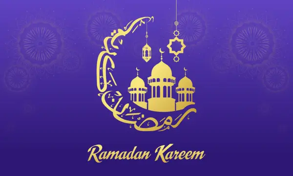 Ramadan Kareem illustration with crescent and mosque