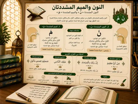 Tajweed lesson about noon and meem with shadda