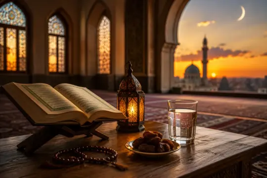 Open Quran with dates and water for Ashura fasting