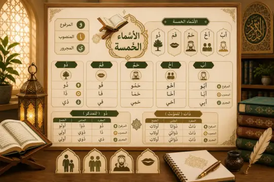 Arabic grammar chart about the five nouns