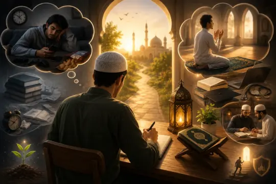 Musulman étudiant la science en Islam avec Coran et invocations