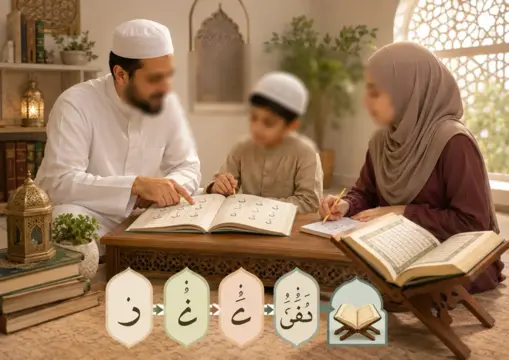 Famille apprenant la méthode Nourania