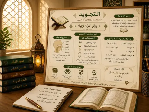 Tajwid board with Quran and open books