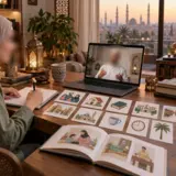 Female student learning her first Arabic words with an online teacher