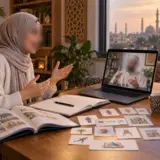 Female student practising Arabic grammar with an online teacher