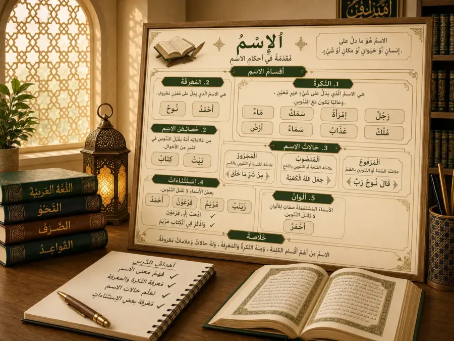 Tableau pédagogique sur le nom en arabe