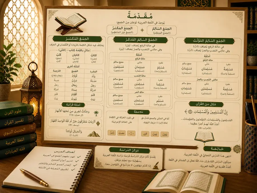 Tableau pédagogique sur le pluriel en arabe