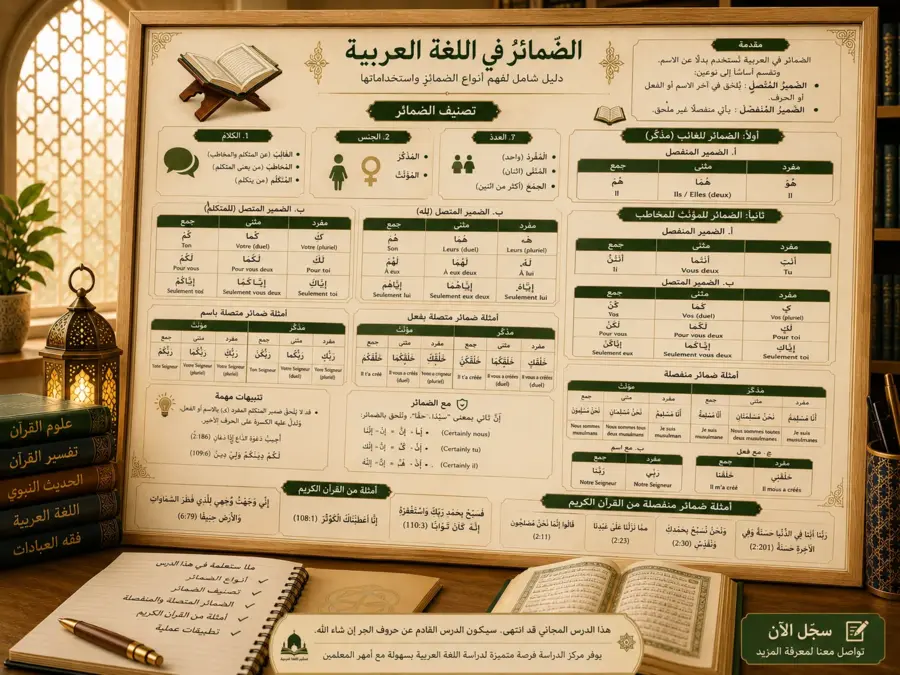 Tableau pédagogique sur les pronoms en arabe