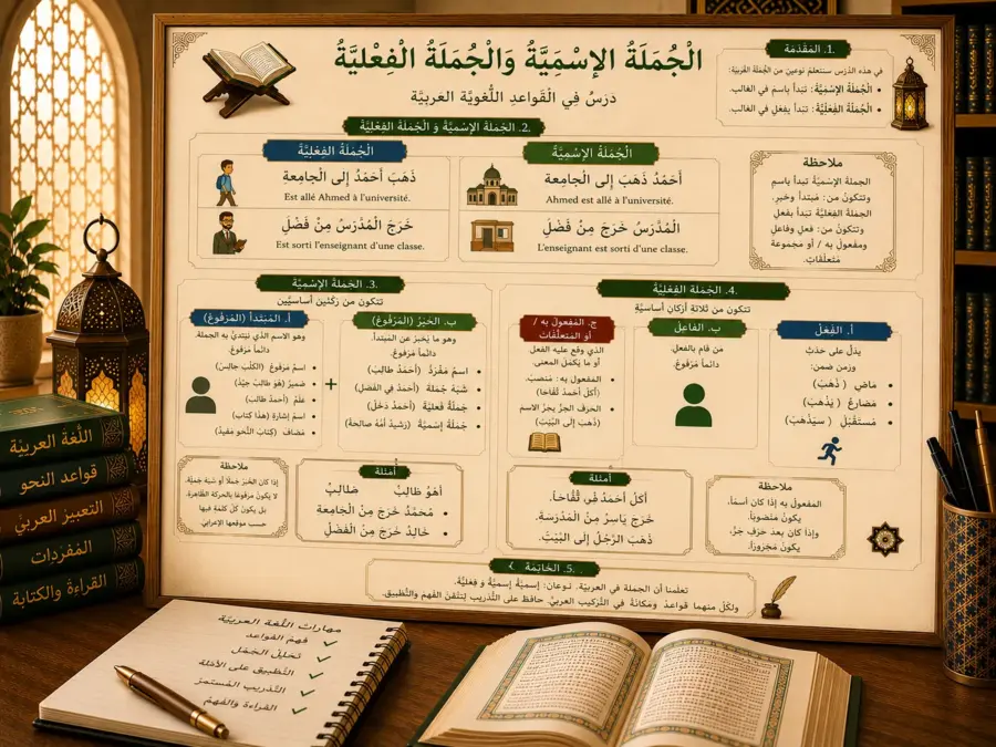 Illustration arabe sur la phrase nominale et verbale