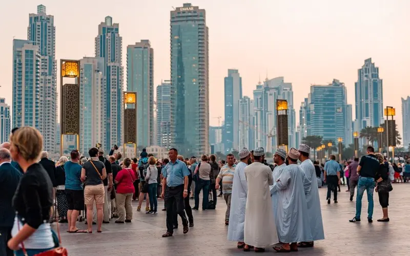 Ville arabe moderne avec habitants et voyageurs