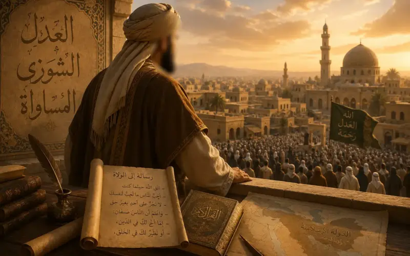 Omar ibn Al-Khattab observant une ville musulmane