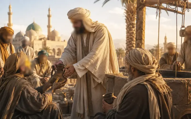 Homme offrant de l’eau près de la mosquée