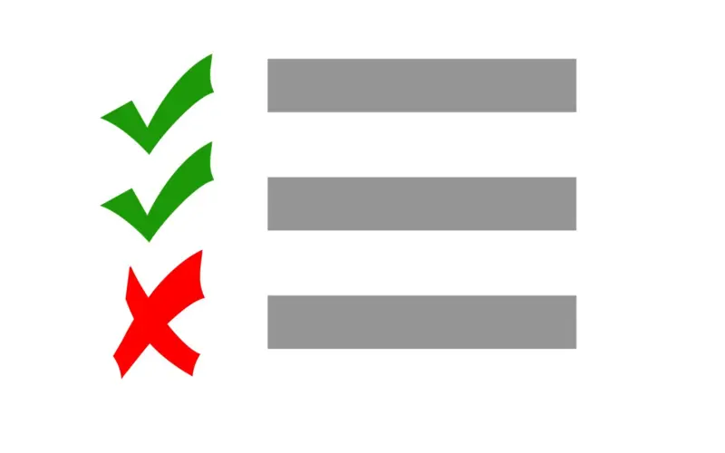 Checklist with green ticks and red cross