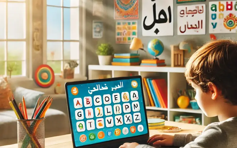 Child learning the Arabic alphabet online