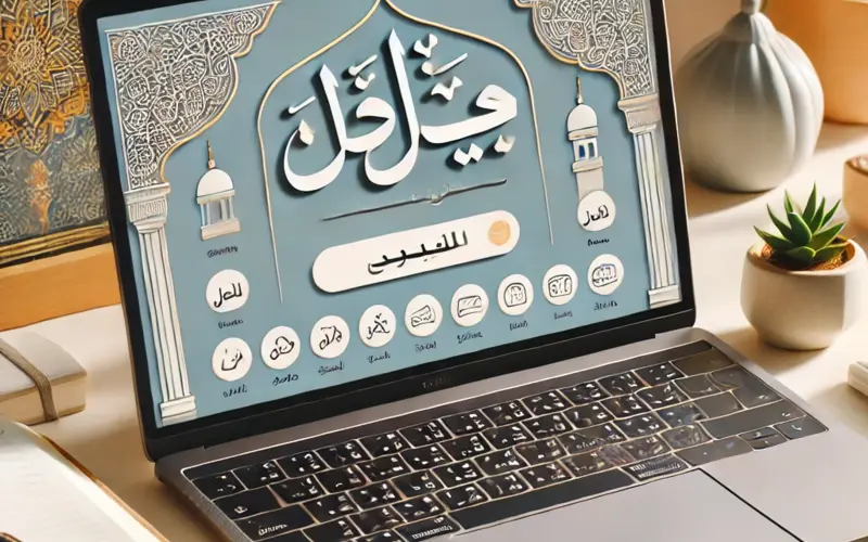 Laptop displaying an Arabic learning platform