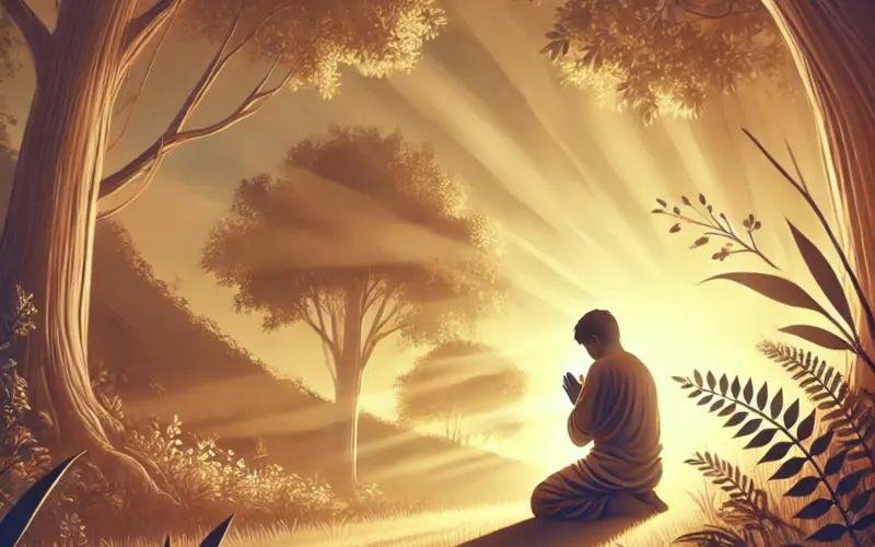 Man praying humbly in nature