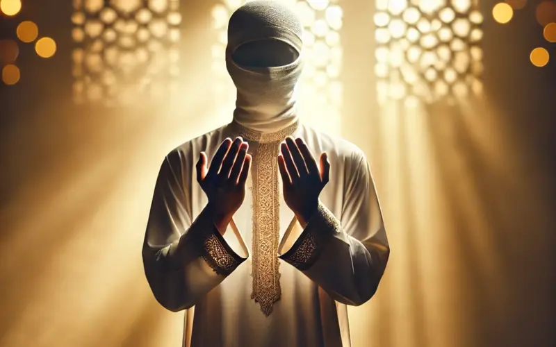 Man making dua in a luminous mosque