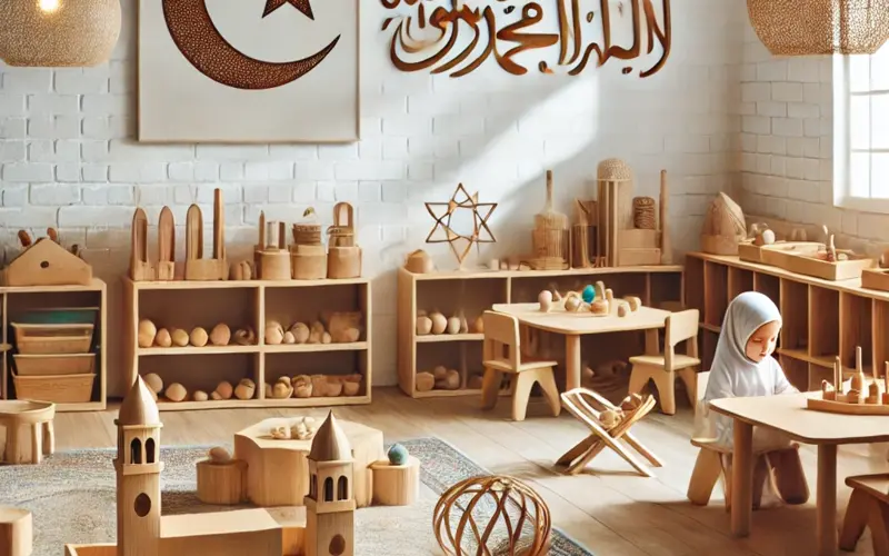 Islamic Montessori classroom with child and learning materials