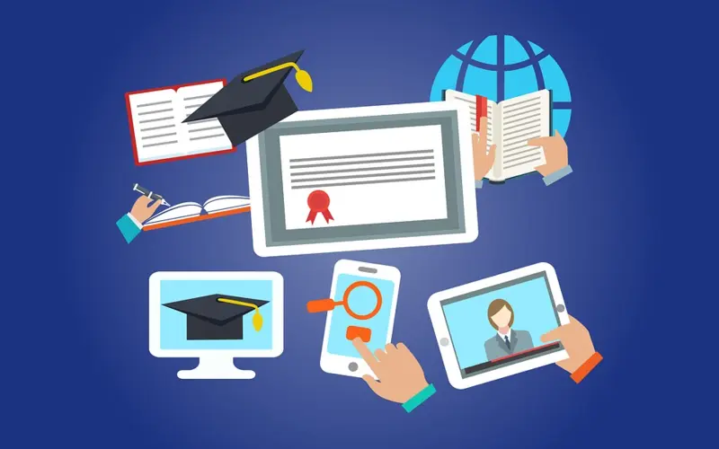 Illustration de cours en ligne et diplômes