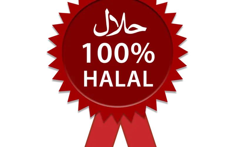 Red 100 percent halal certified label