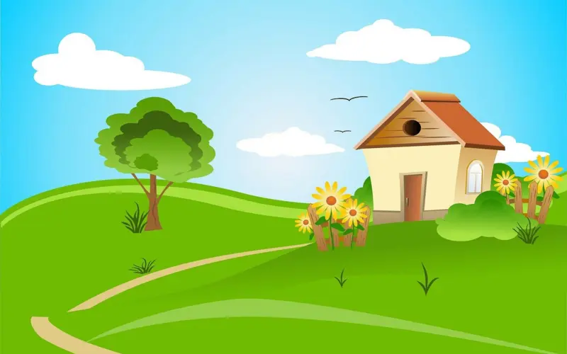 House in a green landscape