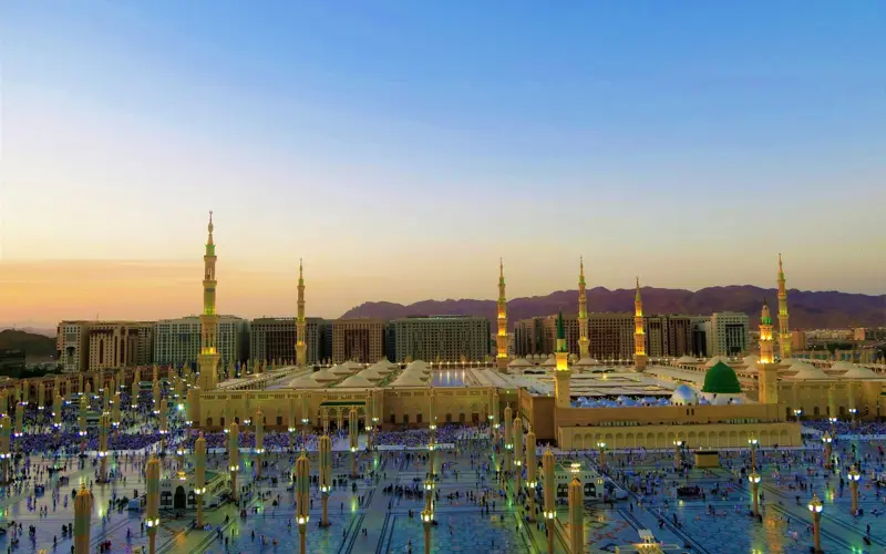 Prophet’s Mosque in Medina at sunset