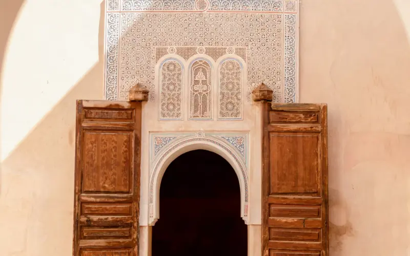 Traditional ornate Arab doorway inside a mosque
