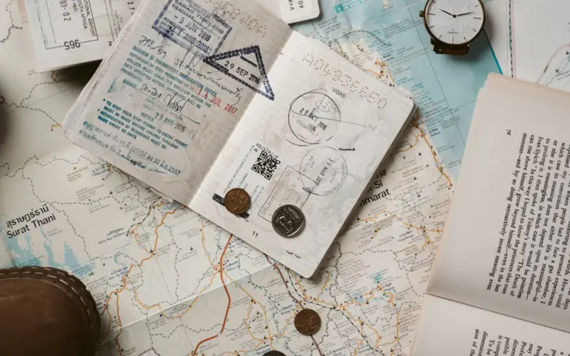 Passport on a map illustrating a visa for Saudi Arabia