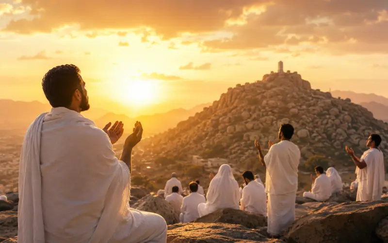 Thousands of Muslim pilgrims gathered on the plain of Arafah during Hajj for the wuquf standing on the 9th of Dhul Hijja