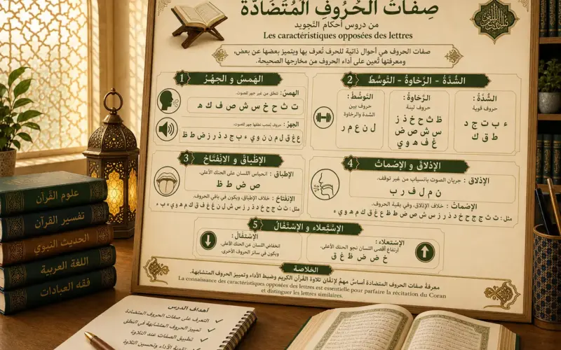 Cours de tajwid sur les caractéristiques opposées des lettres