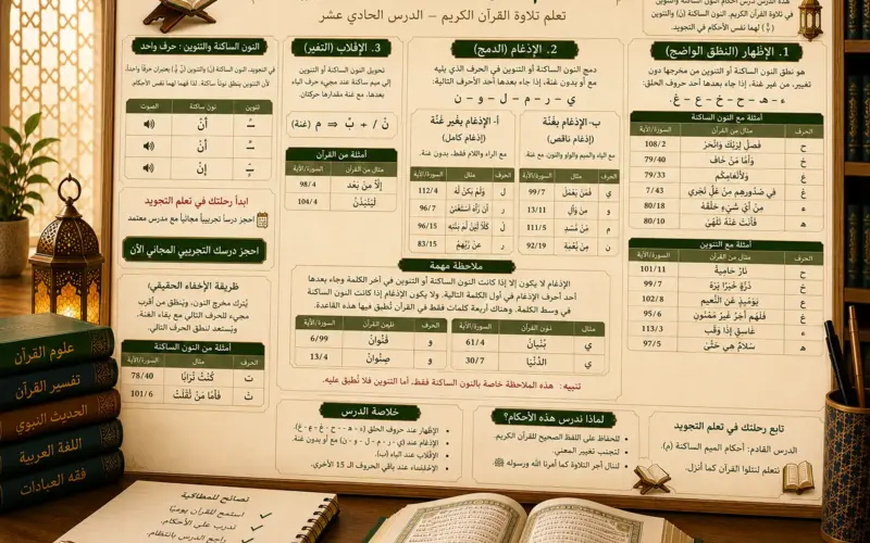 Cours de tajwid sur le noun sakina et le tanwine