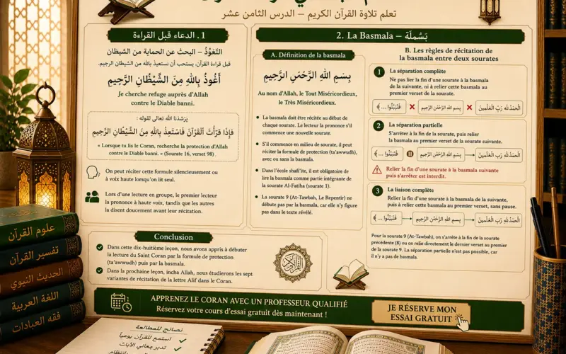 Cours de tajwid sur le début de la lecture du Coran