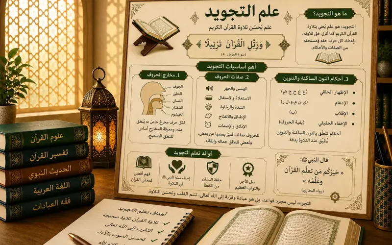 Affiche pédagogique sur le tajwid et l’alphabet arabe