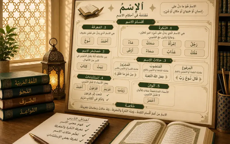 Tableau pédagogique sur le nom en arabe