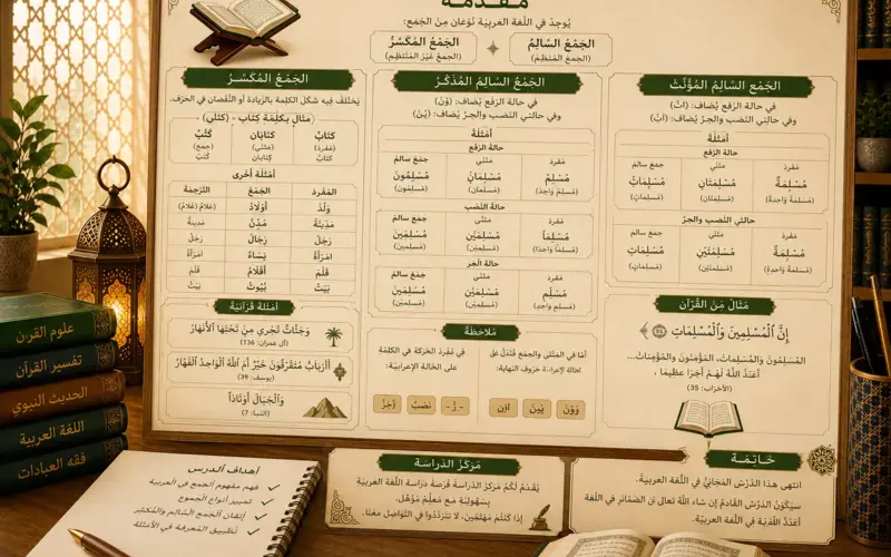 Tableau pédagogique sur le pluriel en arabe