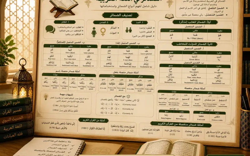 Tableau pédagogique sur les pronoms en arabe