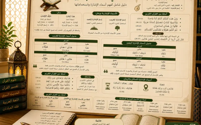 Tableau sur les pronoms démonstratifs en arabe