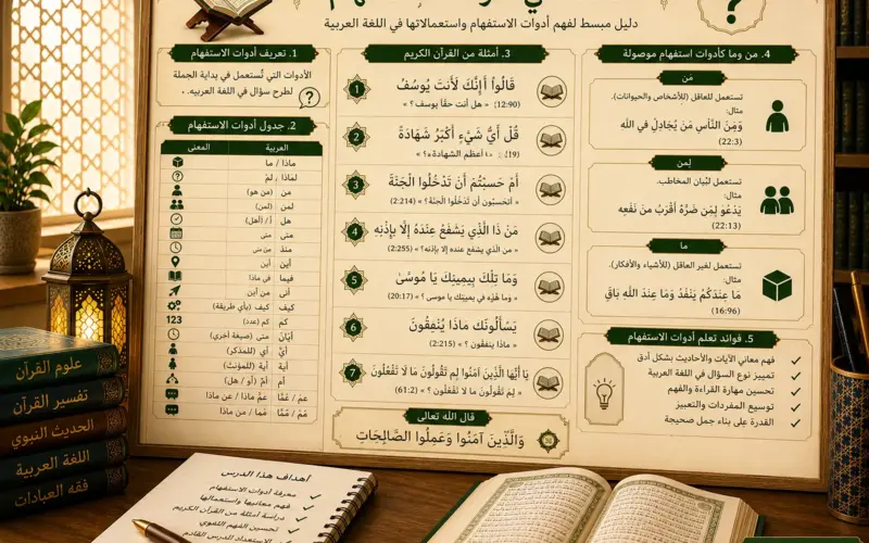 Tableau sur les outils interrogatifs en arabe