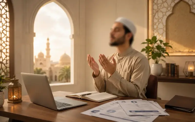 Muslim man making dua to find a job