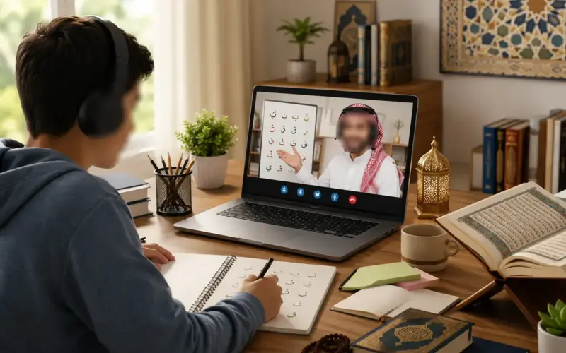 Student taking an online Arabic lesson