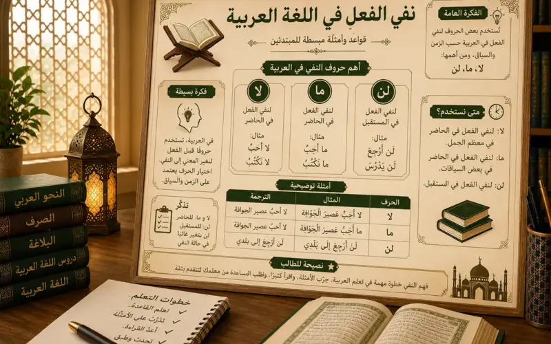 Arabic chart explaining verb negation particles