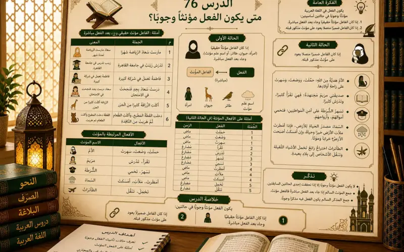Arabic grammar chart about obligatory feminine verbs